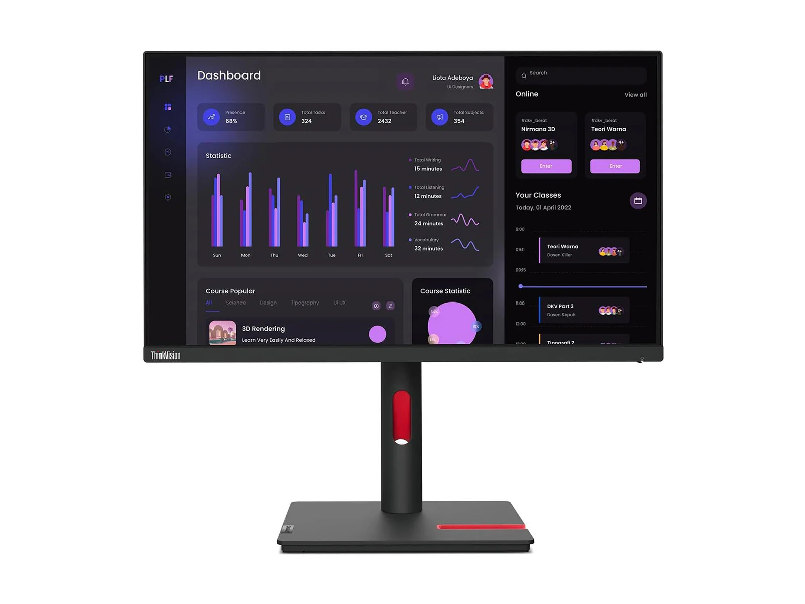 Lenovo ThinkVision T24i-30 24" Full HD 1920 x 1080 Color Display Monitor (63CFMAR1US) - Image 2