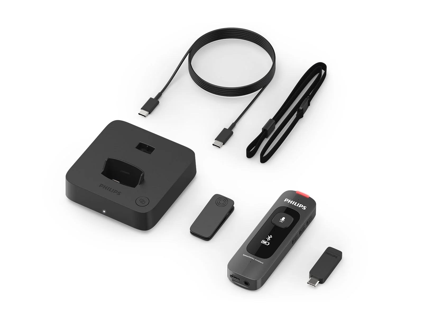 Philips SpeechMike Ambient Wearable AI Assistant Dictation Microphone (PSM5000) include microphone, docking station, wireless adapter, mounting clip, neck strap, USB cable - Image 13